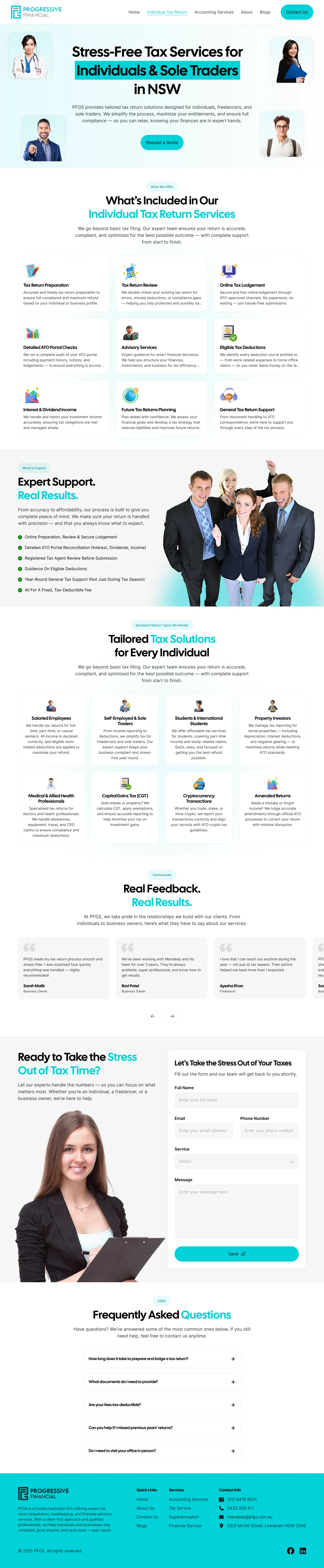 Progressive Financial service page: individual tax return